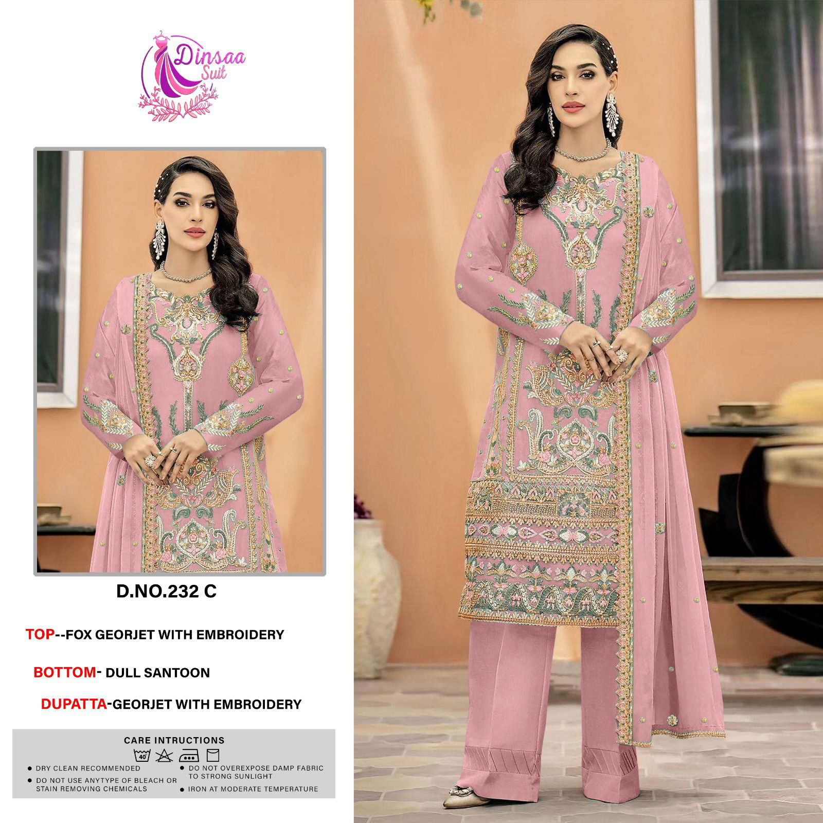 Dinsaa 232 Faux Georgette Pakistani Suits Catalog
